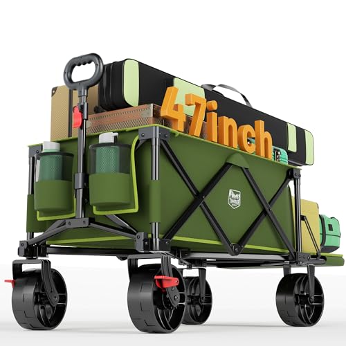 47" L Collapsible Wagon Cart with Tailgate & Brake (Green / 250L)