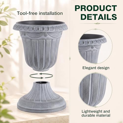 4 Pcs 10 x 12 Inches White Wash Plastic Urn Planter Classic Flower Pots Front Porch Planters Indoor Outdoor Planters with Pedestal for Wedding Party Bridal Shower Garden Patio Porch (10 x 12 Inches / White Wash)