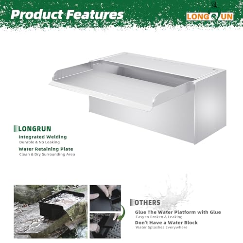 Pond Waterfall Stainless Steel Pond Spillway Color for Ponds 11.8" (11.8 inch Stainless Steel(New model))