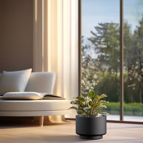 Accent Round Pedestal Black Concrete Planter 12.6" Dia (Black / 12.6" Dia x 9.1"H)