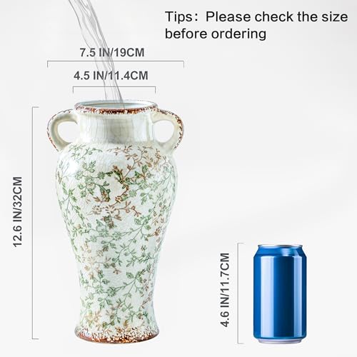 Large Ceramic Vase (04-green and Beige -12.6 in)