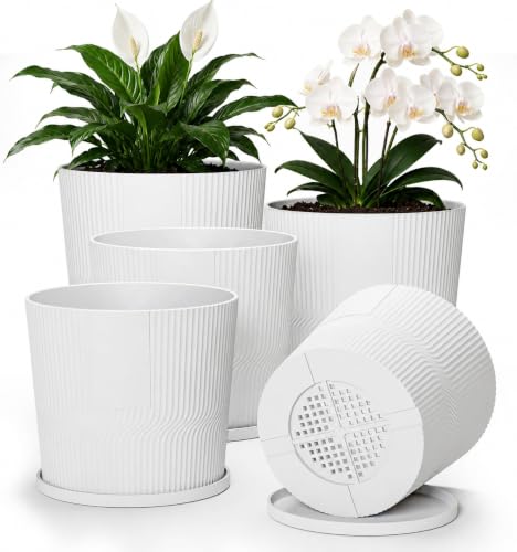 5 Pack Plant Pots Indoor (White / 4.8''+5.5''+6''+6.5''+7'')