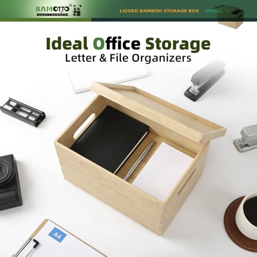 Stackable Bamboo Storage Bin with Lid 10.2”x7.3”x6.5” (Single Bamboo Box with Lid - Small / 10.2"L x 7.3"W x 6.5"H)