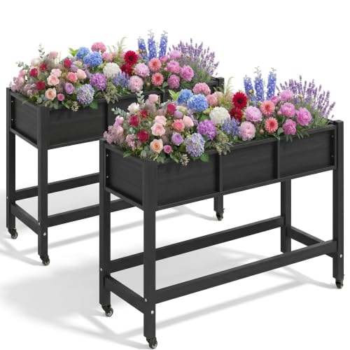 Raised Garden Bed HDPE 2PCS (47x18x31in-2pcs / Black)