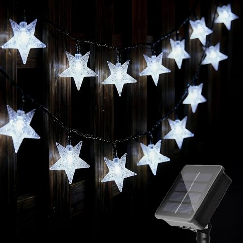 Twinkle Solar Star String Lights Outdoor Waterproof 39FT (Cool White)