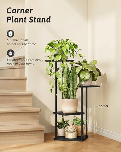 Corner Plant Stand Indoor Tall Plant Stand Black 4 Tier (Dark Brown 4 Tier)
