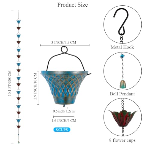 10FT Rain Chains for Outside (Blue-Red)