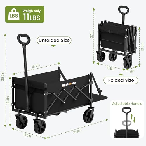 220 lbs Folding Wagon Cart with Wheels & Adjustable Handle (Black / Medium With Tailgate)
