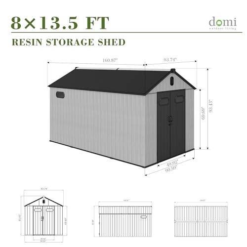 Domi 8x13.5FT Outdoor Resin Storage Shed with Transparent Windows & Louvered Vents (8x13.5FT)