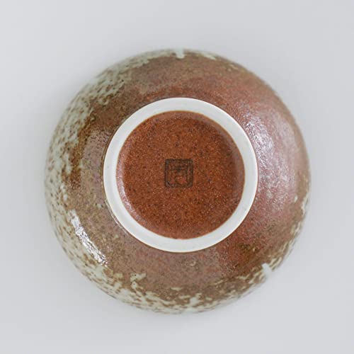 Minoyaki Series Small Round Glazed Ikebana Flower Vase (5.04 x 5.04 x 1.89 inches / White Stripe and Terracotta)