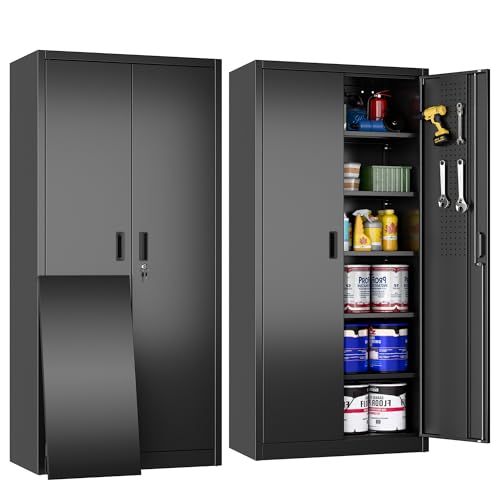 71" Black Lockable Metal Storage Cabinet (Black / 18"D x 34"W x 71"H)