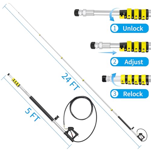 24 FT Telescoping Pressure Washer Wand Extension (24FT-LSE)
