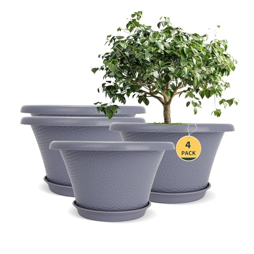 12 Inch Pots for Plants (Diamond Pattern-grey / 12 inch-4 Pack)