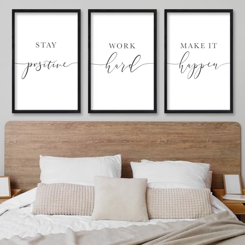 Inspirational Quotes Wall Art Decor 3 Piece 16"X24" Black (24"L x 16"W / Stay Positive Work Hard Make It Happen（Black))