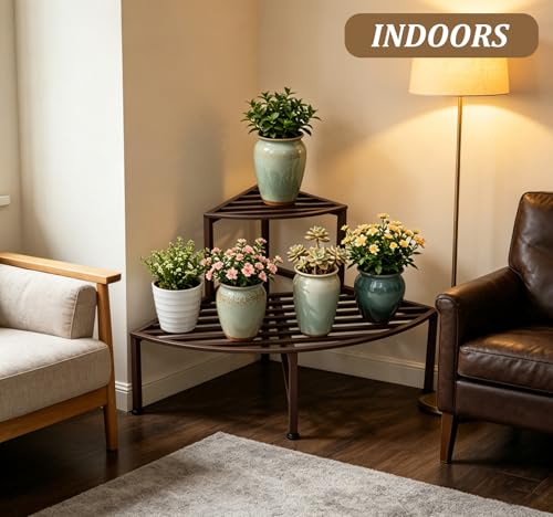2 Tier Corner Plant Stand Outdoor Metal (Corner-Coffee)
