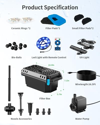 Pond Filter with U (660GPH with U-V & LED Lights)