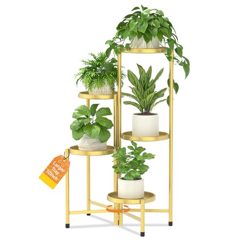 Plant Stand Indoor with 10 Inch Large Metal Tray (Standard Gold / 5 Tier)