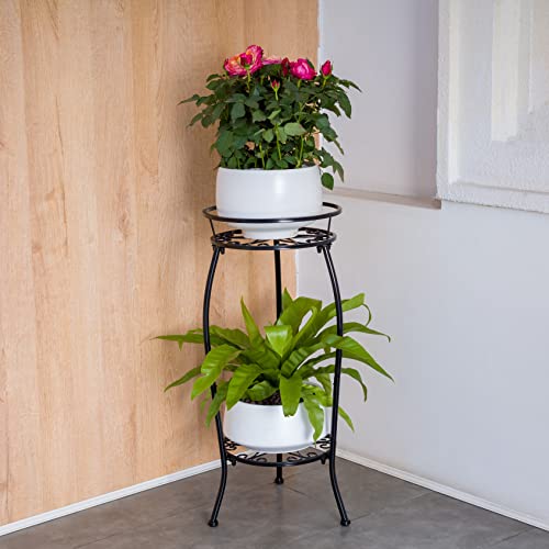 2 Tier Tall Black Metal Plant Stand Indoor Outdoor (2 Count)