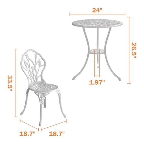 Outdoor Bistro Table and Chairs Set of 2 (Tulip / White)