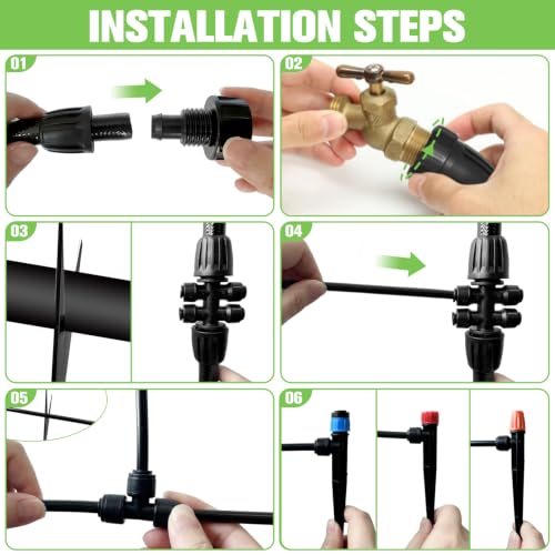 250FT Drip Irrigation System for Garden with 40 Nozzles & Emitters (53FT 1/2'' Main Line + 197FT 1/4'' Drip Line)