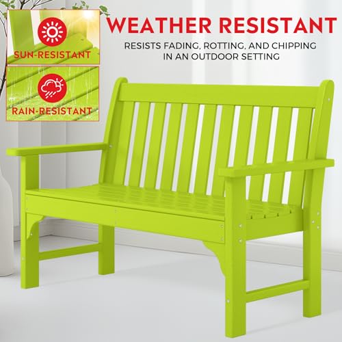 Garden Bench Farmhouse Park Front Porch for Entryway Bench Outdoor Seating Low Bench Patio Bench Outside (Lime / 51IN)