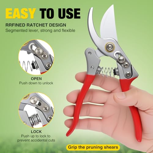Pruning Shears Garden Shears 8.6" Professional Bypass Garden Scissors Yard Clippers with Sharp SK5 Steel Blade Heavy Duty Hand Pruners for Branch Flower Plant Trimming Cutting Gardening Tools