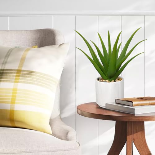Artificial Succulent Aloe Plants 12 Inch Faux Succulents with Ceramic Pot Fake Aloe Potted Plant for Home Indoor Bathroom Table Bedroom Shelf Office Decor (Green Aloe-13")