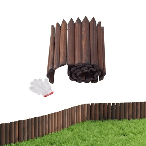 Wood Garden Edging Border Wooden garden Fence Landscape Edging Lawn Fence Border with Gloves Decorative Flower Bed Border for Yard Patio Pathway Tree Outdoor