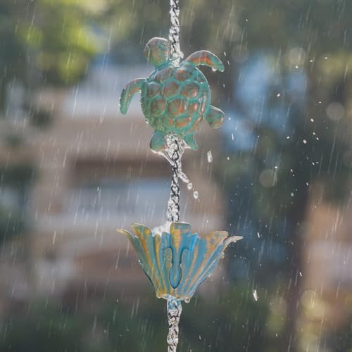 10ft Rain Chain with 16 Cups for Outside Gutters (Green & Blue)