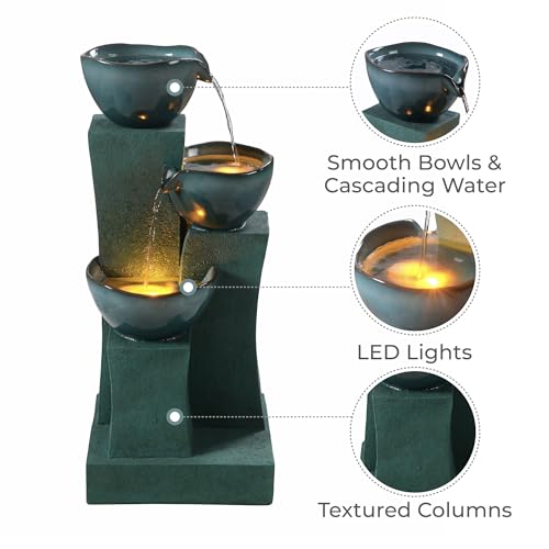 28.54 in. 3 Tier Cascading Outdoor Water Fountain (Green)