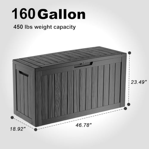 160 Gal Deck Box Waterproof Outdoor Storage Box Black (Black / 160 Gallon)