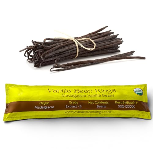 Organic Madagascar Vanilla Beans Whole Grade B Vanilla Pods for Homemade Vanilla Extract and Baking (1 Ounce (Pack of 1))