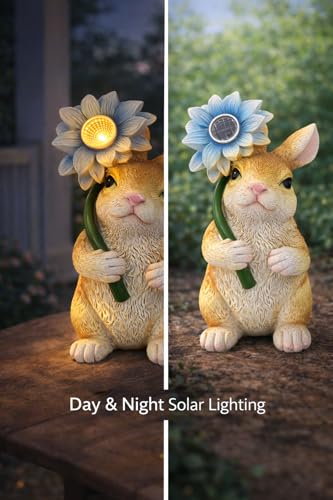 Solar Rabbit Garden Statue with LED Flower (Rabbit)