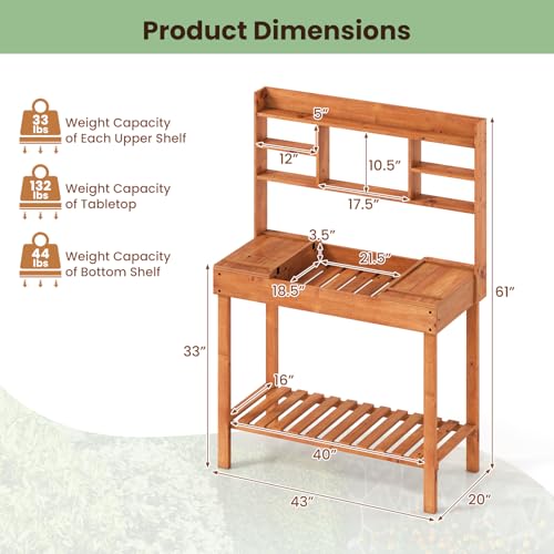 Wooden Potting Bench Table (Brown / 43" x 20" x 61")