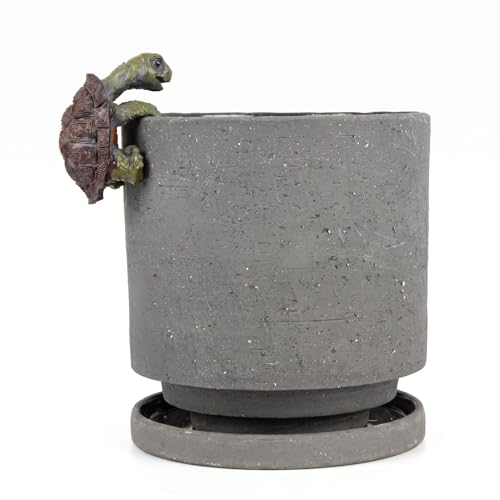 Ceramic Plant Pot with Resin Figure for Idoor Plants (Charcoal Gray+rt / 5.7 Inch)