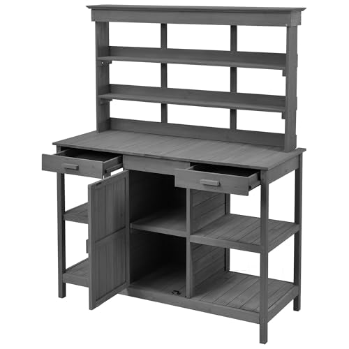 Outdoor Wooden Potting Bench Table (Gray / 66'' H)