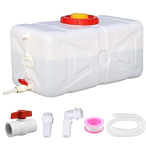 6.6 Gallon Portable Water Tank with Spigot&Hose for Camping (White-6.6 Gal)