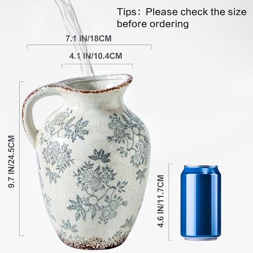 Blue and White Pitcher Vase (02-blue and White-9.7 in)