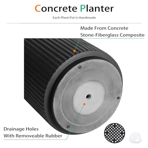 Round Concrete Planter Outdoor Indoor (Vertical Black / 12 Inch)