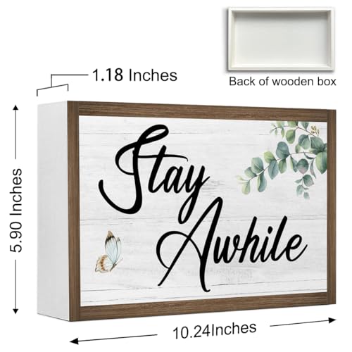 Stay Awhile Wooden Box Sign Desk Decor (Stay Awhile)