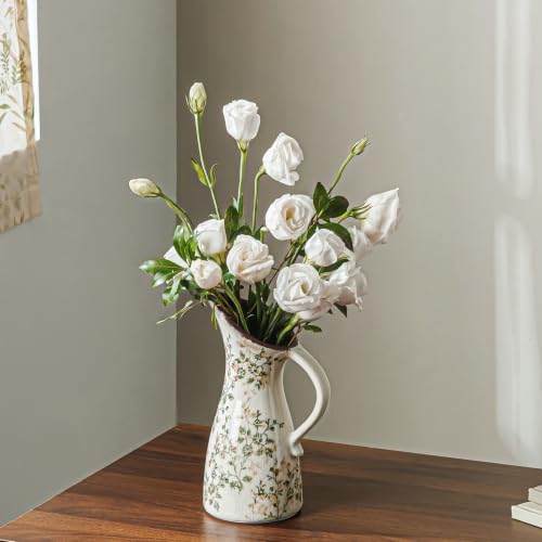 Ceramic Flower Vase for Home Decor (14-green and Beige)
