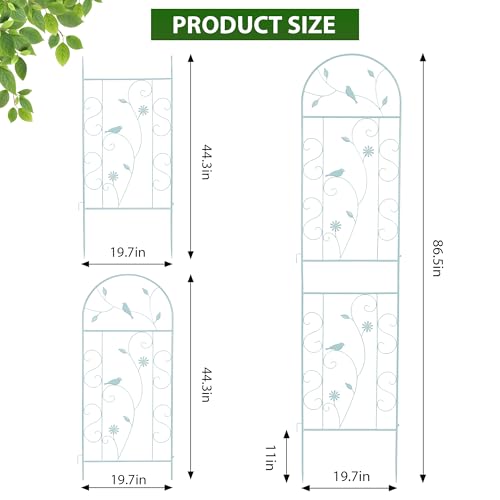 2 Pack 86.5" x 19.7" Metal Garden Trellis for Climbing Plants (2 Pack - Arched - 86.5" x 19.7"-Green)