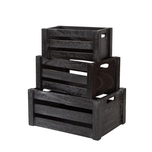 Set of 3 Nesting Wooden Crates (Classic Black)
