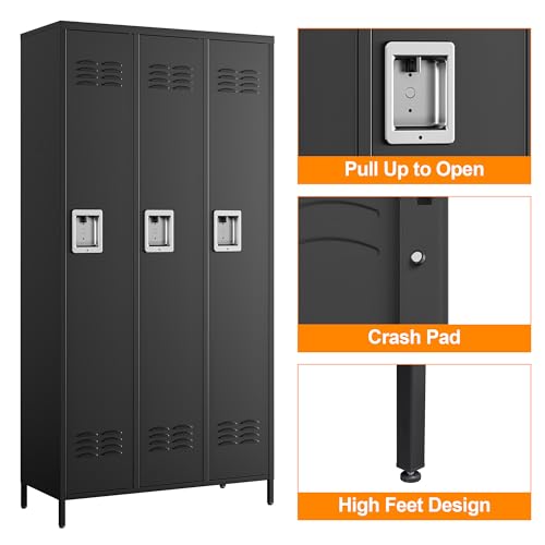 Metal Locker Storage Locker (Black(4 Legs) / 3 Doors-Wide-71")