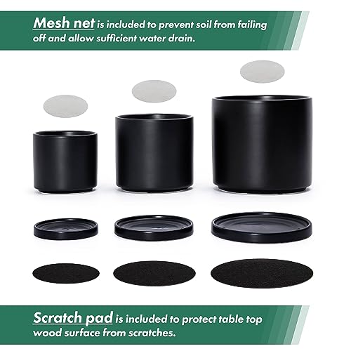 3 Pack Black Terracotta Pots & Saucers (4+5+6 Inch / Black)