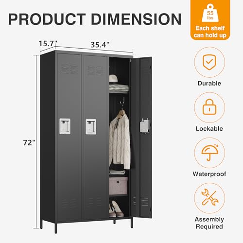Metal Lockers for Employees (3 Door / Black)
