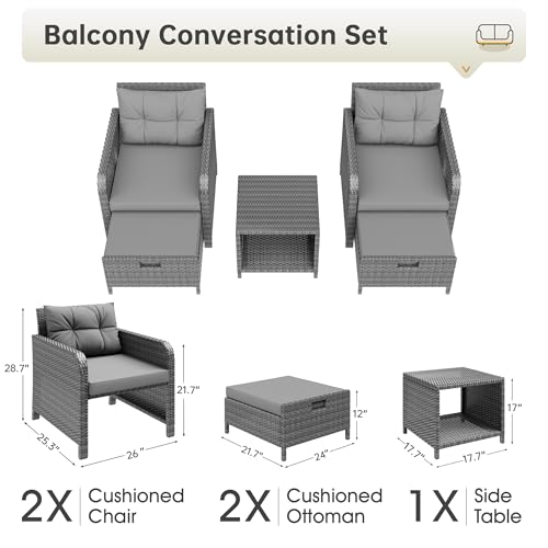 5 Piece Patio Furniture Set (Grey-grey / 5 Piece)