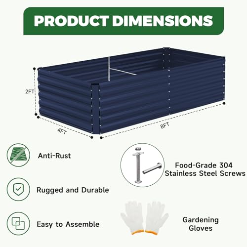 8x4x2ft Outdoor Metal Raised Garden Bed (Blue / 8x4x2 FT-1PC)
