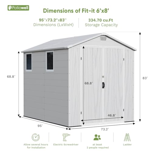 6X8 FT Resin Outdoor Storage Shed with Floor (Light Gray / 6x8)
