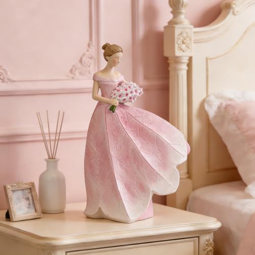 Pink Leaf Angel Girls Fairy Statue Collection Home Decoration (Pink-flower / Large)